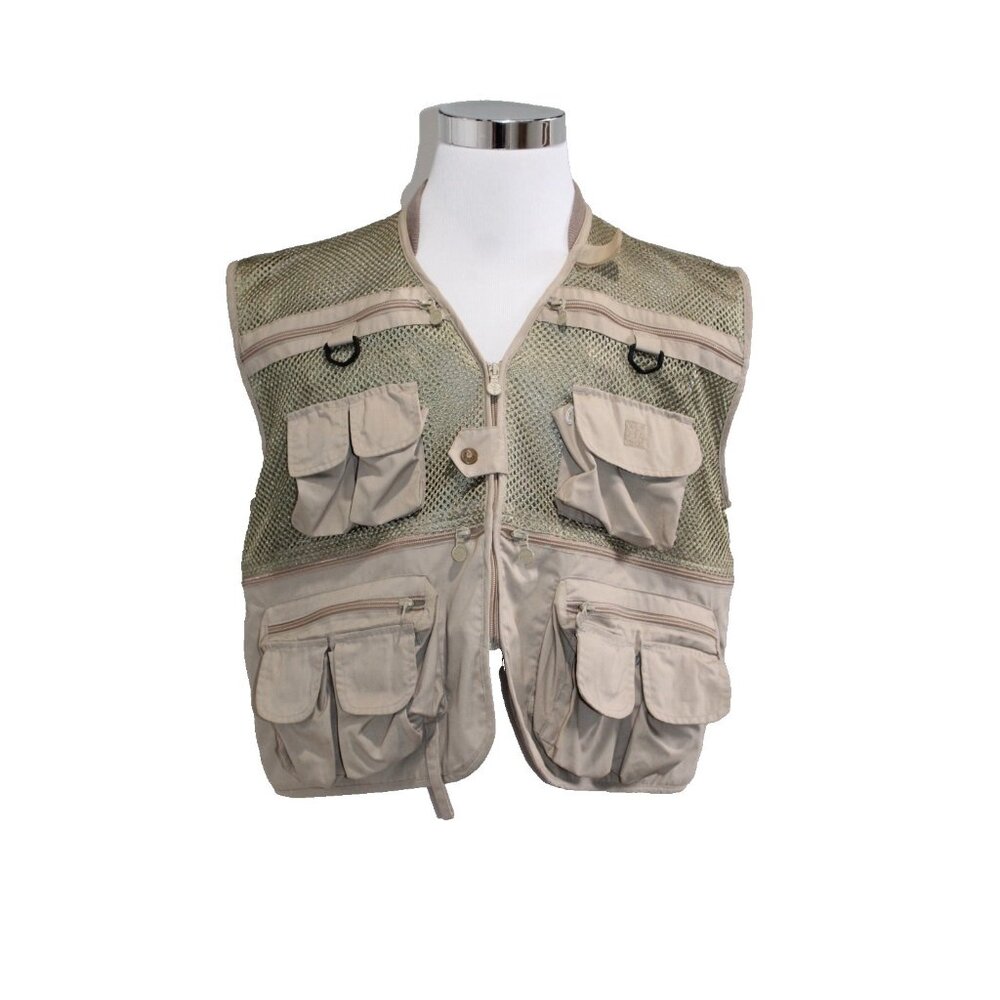 Vintage Rio Bravo Safari Vest Size XL Beige Sleeveless Tactical Hiking Fishing